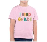 Moda infantil Regreso a la temporada escolar Camiseta de manga corta con cuello redondo estampado con parte superior casual para estilo casual de calle, Rosa-3, 12-13 años
