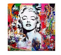 Moda Marilyn Monroe Graffiti Pop Art Lienzo Pintura Monroe Soplando Falda Póster Imprimir Arte de Pared para Habitación Decor del Hogar Vintage Banksy Street Art Sin Marco,70x70cm
