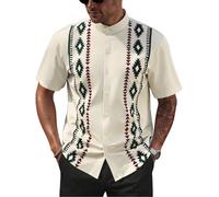 Moda Masculina Camisa Retro con Estampado Digital 3D, Cuello Mao y Manga Corta, Abotonadura Sencilla 5XL