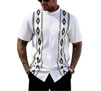 Moda Masculina Camisa Retro con Estampado Digital 3D, Cuello Mao y Manga Corta, Abotonadura Sencilla L