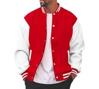 Moda masculina chaqueta Varsity para hombre, informal, ajustada, algodón, Letterman, béisbol, bomber, urbana, clásica, universitaria, chaqueta de entretiempo para hombre, rojo, XL