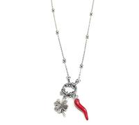 MODA MavillA Collar de mujer de acero con cuerno de la suerte colgante trébol. Fabricado en Italia. Emocional - frases, pensamientos, palabras con charms - colgante - medida ajustable