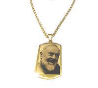 MODA MavillA Collar hombre mujer acero Padre Pio grabado con láser hecho a mano