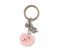 MODA MavillA Llavero redondo con diseño de trébol de la suerte, con diseño de signo del zodiaco, en caja de regalo, Sagitario, M