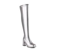 Moda Mujer Botas largas elásticas por encima de la rodilla Moda Botas grandes para mujer Tacón grueso Botas largas, plata, 40 EU