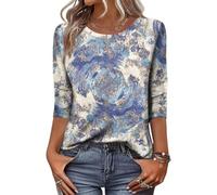 Moda Mujer, Fresca Bonita Verano Basica Cuello En V Personalizadas Manga 3/4 Floral Lisas Cuello Redondo Estampado Elegante Fiesta Cómoda Casual Camisetas Mujer,3XL