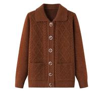 Moda Mujer,Suéteres De Punto Tipo Cárdigan para Personas De Mediana Edad Y Mayores Suéter para Señora Mayor Terciopelo Morado Grueso Y Cálido Forro Polar Chaqueta De Cuello Redondo Jersey Regal