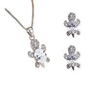 Moda Mujeres Cristal Blanco Tortuga Colgante Pendientes Collar Conjunto Adornos Serie Animal Joyería Glamour Regalo