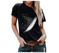 Moda Mujeres Impresión Divertida O-Cuello Camiseta para Niñas Top Túnica, Negro , L