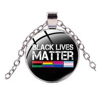 Moda Negro Vidas Importar Collar Sin Justicia No Paz George Floyd Impresión Cristal Redondo Colgantes Punk Aleación Zinc Cadena, 1