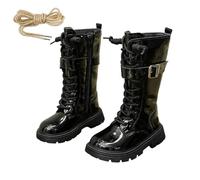 Moda Niños Niñas Zapatos Deportivos Planos Gruesos Parte Inferior Antideslizante Fácil de Usar PU Parte superior, C negro., 27 EU