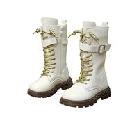 Moda Niños Niñas Zapatos Deportivos Planos Gruesos Parte Inferior Antideslizante Fácil de Usar PU Parte superior, C blanco., 27 EU