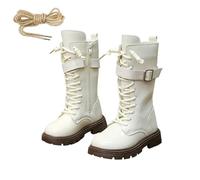 Moda Niños Niñas Zapatos Deportivos Planos Gruesos Parte Inferior Antideslizante Fácil de Usar PU Parte superior, Ab White, 35 EU