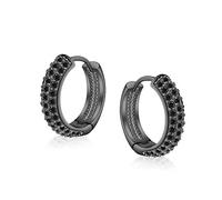Moda Nupcial De Bodas 3 Tres Filas De Circonitas Cúbicas Pavé Negras En Aros De Abrazo Infinito Negros CZ Para Mujeres Con Bisagras Chapadas En Negro De .65 Pulgadas De Diámetro