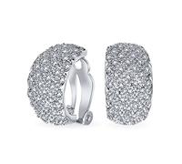 Moda Nupcial Pave Cristal Incrustado Ancho Medio Cúpula Clip En Pendientespara Mujeres Boda Fiesta Orejas No Perforadas Plateado