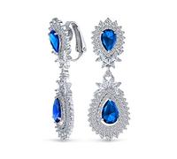Moda Nupcial Vintage Art Deco Estilo Lágrima En Forma De Halo Aaa Cúbico Circonio Claro O Azul Real Declaración Elegante Lámpara De Araña Clip En Pendientespara Mujeres Boda Desfile Prom Plateado