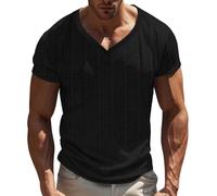 Moda para hombre Primavera e informal de manga corta cuello redondo Camiseta Tops 50 primeras citas, Negro , XXL