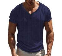 Moda para hombre Primavera e informal de manga corta cuello redondo Camiseta Tops 50 primeras citas, marine, M