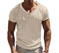 Moda para hombre Primavera e informal de manga corta cuello redondo Camiseta Tops 50 primeras citas, caqui, XXL