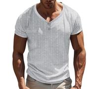 Moda para hombre Primavera e informal de manga corta cuello redondo Camiseta Tops 50 primeras citas, gris, L
