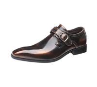 Moda para hombre Zapatos de encaje Hebilla británica Zapatos de cuero de tacón bajo Zapatillas grandes Zapatos de cuero de negocios, marrón, 43 EU