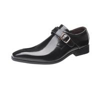 Moda para hombre Zapatos de encaje Hebilla británica Zapatos de cuero de tacón bajo Zapatillas grandes Zapatos de cuero de negocios, Negro , 43 EU