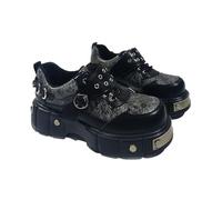 Moda para mujer casual retro empalme cabeza redonda con cordones remaches zapatos de trabajo remaches hebilla con cordones zapatos de tacón alto de tacón grueso (Gris,39)