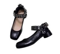 Moda para mujer Lindo Vintage Gótico Una correa Y2k Ballet Pisos Niñas Kawaii Tachonado Cuadrado poco profundo Mary Jane Tacones (Negro 1,4in,39)
