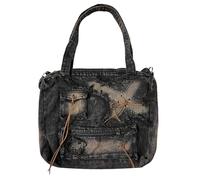 Moda para mujer Vintage Y2K Bolso vaquero de viaje informal Estilo universitario Bolso de hombro informal de gran capacidad Bolso de borde crudo para estudiantes (Estilo 1,Talla única)