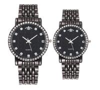 Moda Pareja Reloj Hombre Acero Correa Cuarzo Reloj Diamantes Acero Inoxidable Business Unisex Reloj Analógico Él y Ella, 2# Color Pistola Blackface - Hembra, 24
