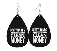 Moda Pendientes De Cuero Mujer Manos sucias hacen dinero limpio Pendiente de Lágrima Ligeros Pendientes De Mujer De Cuero para Decoración Aniversario Cumpleaños