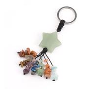 Moda Piedra Natural 7 Chakra Amatista Verde Aventurina Llavero Corazón Forma de Estrella Llave de Cristal Accesorios para Coche de Motocicleta Joyería Llavero Unisex-1PC, Estrella de Aventurina, T
