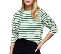 Moda Primavera Moda Versátil Casual Cuello Redondo Algodón Rayas Top Top para Mujer Envoltura Top Top Mujer, verde, XL
