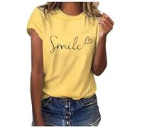 Moda Primavera Mujer Casual Estampado Floral Manga Corta Camiseta Blusa Top Capas Look Mujer Tallas Grandes, amarillo, M