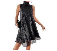 Moda Primavera para Mujer: Vestido sin Mangas con Lentejuelas y Bloques de Color; Vestido de Fiesta Sexy con Cuello Alto, Lazo y Cuentas; Conjunto para Vacaciones en la Playa (Negro,XL)