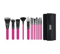 MODA Pro Full Face - Juego de brochas de maquillaje con bolsa de viaje (13 piezas), color rosa