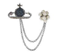Moda Rhinestone Satellite Link Cadena Broche for Mujer Vintage Camisa Pin Pearl Flower Pin Party Jewelry Crystal Brooch(Silver)