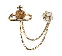 Moda Rhinestone Satellite Link Cadena Broche for Mujer Vintage Camisa Pin Pearl Flower Pin Party Jewelry Crystal Brooch(C)