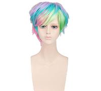 Moda Sexy Rainbow Short Colorful Man Wig Synthetic Hair Halloween Disfraz de disfraces Play Wigs + Wig Cap