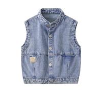 Moda sin mangas cuello denim chaqueta chaleco chaqueta mujer capucha de piel, azul, 4-5 años