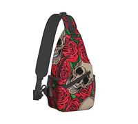 Moda Sling Shoulder Backpack, Bag, Floral Rose Flowers Day Of The Dead Sugar Skulls Chest Sling Shoulder Mochilas Bolsas, Mochila de herramientas, Bolsas de gimnasia Saco Mochila Mochila al aire lib
