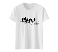 Moda Verano Ocio Arte Corazón Taza de Vino Eléctrica Impreso Cuello Redondo Manga Corta Top Camiseta Mujer Camiseta Manga Larga Mujer, Blanco, L