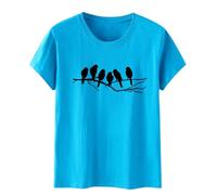 Moda Verano Ocio Arte Corazón Taza de Vino Eléctrica Impreso Cuello Redondo Manga Corta Top Camiseta Mujer Camiseta Manga Larga Mujer, azul celeste, XL