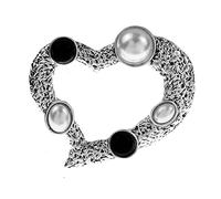 Moda Vintage Pearl Heart Broches for las mujeres Collor Blanco y negro Collor Día de San Valentín Accesorios Accesorios Buena regalo Crystal Brooch(Silver)