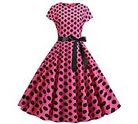 Moda Y2ek - Vestido de mujer vintage de los años 50, estilo retro, manga corta, estampado de lunares, para noche, fiesta, graduación, vestido de swing, sexy, elegante, corto, Rosa intenso., XL