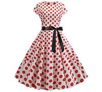 Moda Y2ek - Vestido de mujer vintage de los años 50, estilo retro, manga corta, estampado de lunares, para noche, fiesta, graduación, vestido de swing, sexy, elegante, corto, Blanco, M