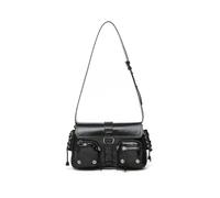 Moda Y2K Bolso de Hombro para las Mujeres, Bolso de Cuero Negro PU Pequeño Estilo Punk Hobo Bag para Uso Diario, Negro
