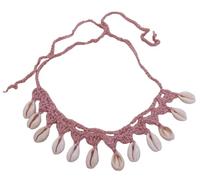 Modamare Miro Boho Chic Gargantilla Tejida a Mano en Crochet con Conchas Naturales, Collar de Algodón Estilo Bohemio para Verano, Complemento Boho Chic Unisex Talla Única (Rosa)