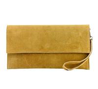 modamoda de - Bolso de mano italiano T151/M151 de ante y cuero metálico, amarillo mostaza, Small