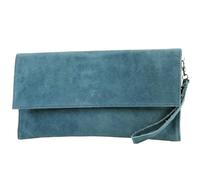 modamoda de - cuero italiano de embrague T151 Pequeño Gamuza, Color:azul Petróleo